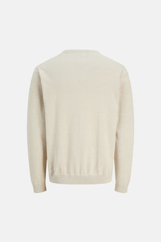 Pull beige à col rond de CORE BY JACK & JONES, tricot uni sur fond blanc.