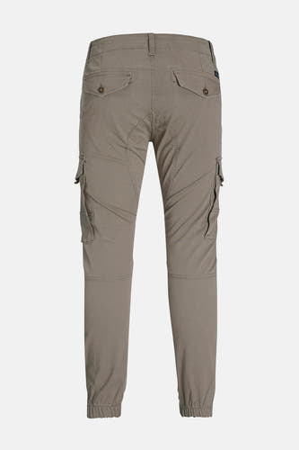 Pantalon de travail brun JACK & JONES JEANS INTELLIGENCE, vu de derrière, avec des poches et des bordures élastiques à la cheville.