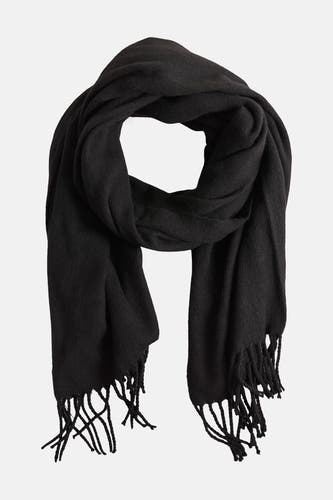 Zwarte wintersjaal van ACCESSORIES BY JACK & JONES met franjes aan de uiteinden.
