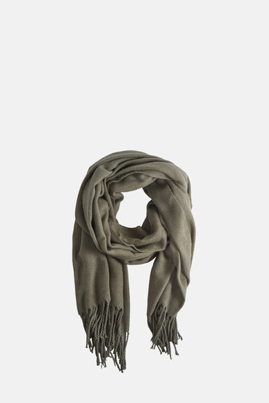 Kaki wintersjaal van ACCESSORIES BY JACK & JONES met franjes aan de uiteinden en een zachte textuur.