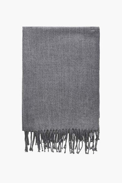 Grijze wintersjaal van ACCESSORIES BY JACK & JONES, met franjes aan de onderkant.