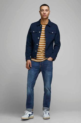 Blauwe slim fit jeans van JACK & JONES, met een geknoopte zoom en subtiele details.