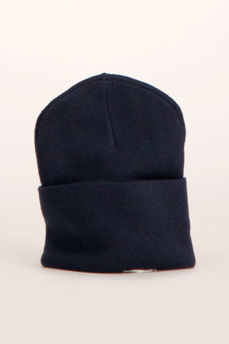Casquette bleue d'ACCESSORIES BY JACK & JONES, avec un bord replié et une texture finement tricotée.