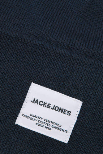 Casquette bleue d'ACCESSORIES BY JACK & JONES, avec une texture tricotée et un étiquette tissée.
