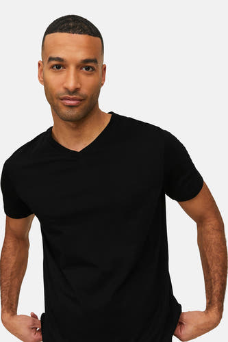 Zwart T-shirt van PREMIUM by JACK & JONES, met korte mouwen en V-hals.