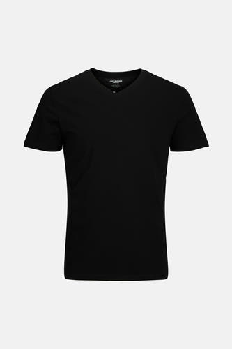 Zwart T-shirt met korte mouwen van PREMIUM by JACK & JONES, effen kleur en V-hals.