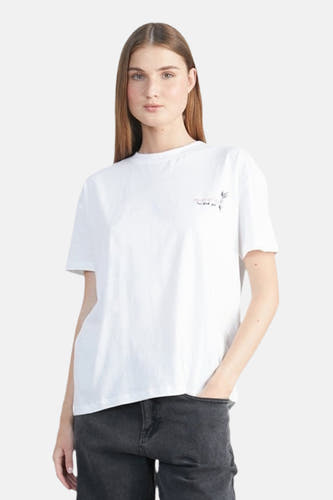 Wit T-shirt met korte mouwen van 24 colours, met klein bloemmotief.
