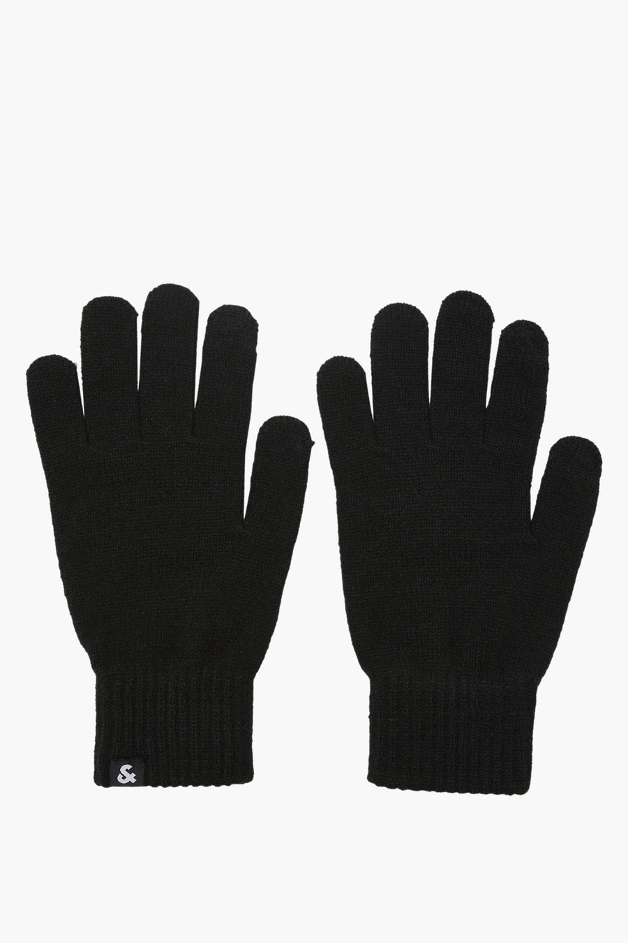 Gants de main noire d'ACCESSORIES BY JACK & JONES, tricotés avec un petit étiquette sur le col.