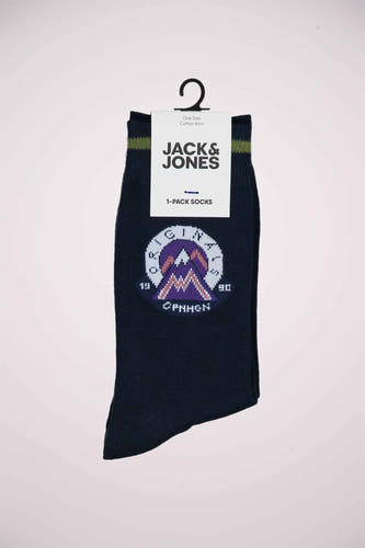 Chaussettes noires d'ACCESSORIES BY JACK & JONES, avec un motif de montagne et l'année 1990 sur la tige.