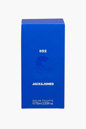 Parfum bleu d'ACCESSORIES BY JACK & JONES dans un flacon rectangulaire avec l'étiquette '#02'.