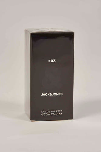 Parfum noir d'ACCESSORIES BY JACK & JONES avec le texte '#03' et 'eau de toilette'.