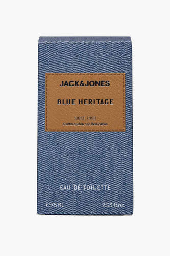 Blauw denim parfum van ACCESSORIES BY JACK & JONES, met gestikte details en tekstlabels.

