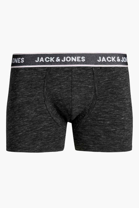 Zwarte boxers van JACK & JONES met marmerlook, witte logo-band en comfortabele pasvorm, front view