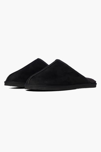Zwarte slippers van ACCESSORIES BY JACK & JONES, met een zachte voering en een platte zool.