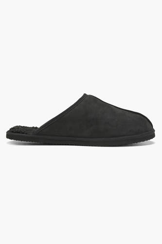 Zwarte pantoffel van ACCESSORIES BY JACK & JONES, met een warme voering en een platte zool.