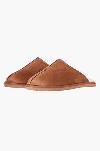 Beige slippers van ACCESSORIES BY JACK & JONES, met suède-achtige textuur en een platte zool.
