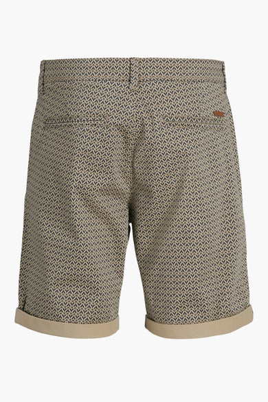 Beige bermuda van JACK & JONES JEANS INTELLIGENCE met een subtiel grafisch motief en opgerolde pijpen.