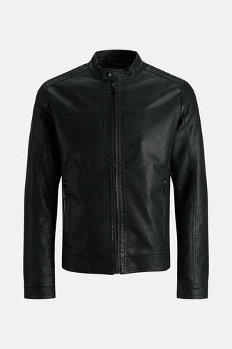 Manteau court noir de CORE BY JACK & JONES, avec fermeture éclair à l'avant et poches.