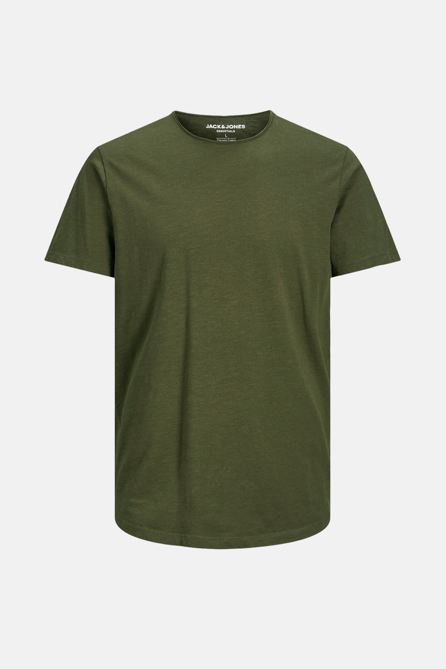 Khaki T-shirt met korte mouwen van CORE BY JACK & JONES, effen kleur en ronde halslijn.