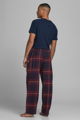 Bordeaux pyjamabroek van ACCESSORIES BY JACK & JONES, met een geruit patroon in rood, marineblauw en geel.