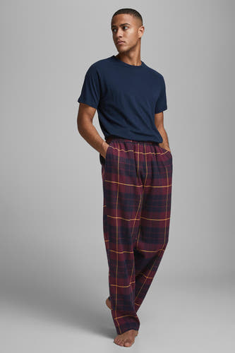Bordeaux pyjamabroek van ACCESSORIES BY JACK & JONES, met een ruitpatroon in bordeaux, blauw en goud.