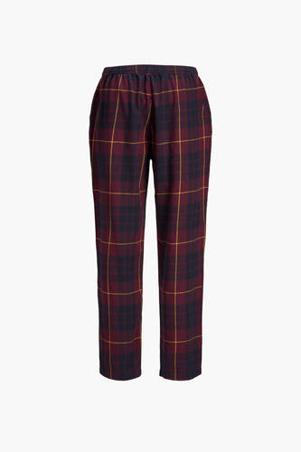 Bordeaux pyjamabroek van ACCESSORIES BY JACK & JONES, met een ruitpatroon in goud en marineblauw.