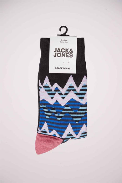 Multikleurige sokken van ACCESSORIES BY JACK & JONES met een zigzagpatroon en een roze teen.