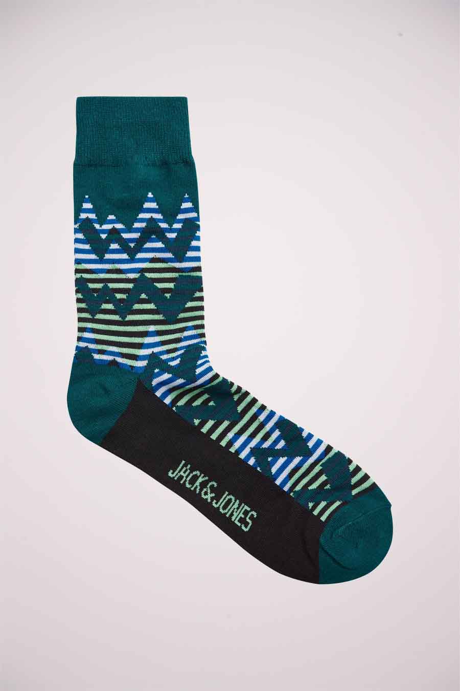 Groene sokken van ACCESSORIES BY JACK & JONES met zigzagpatroon en zwarte hiel.