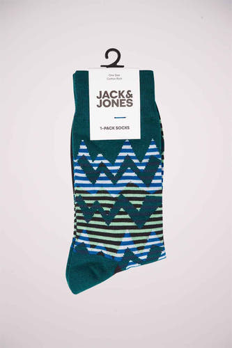 Groene sokken van ACCESSORIES BY JACK & JONES met een zigzagpatroon in blauw, groen en zwart.