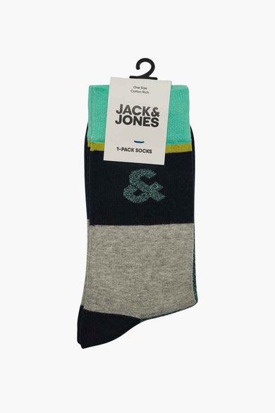 Blauwe sokken van ACCESSORIES BY JACK & JONES, met kleurblokken en een ingeweven detail.