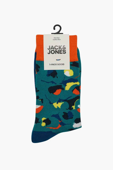 Blauwe sokken van ACCESSORIES BY JACK & JONES, met een patroon van diverse kleuren.