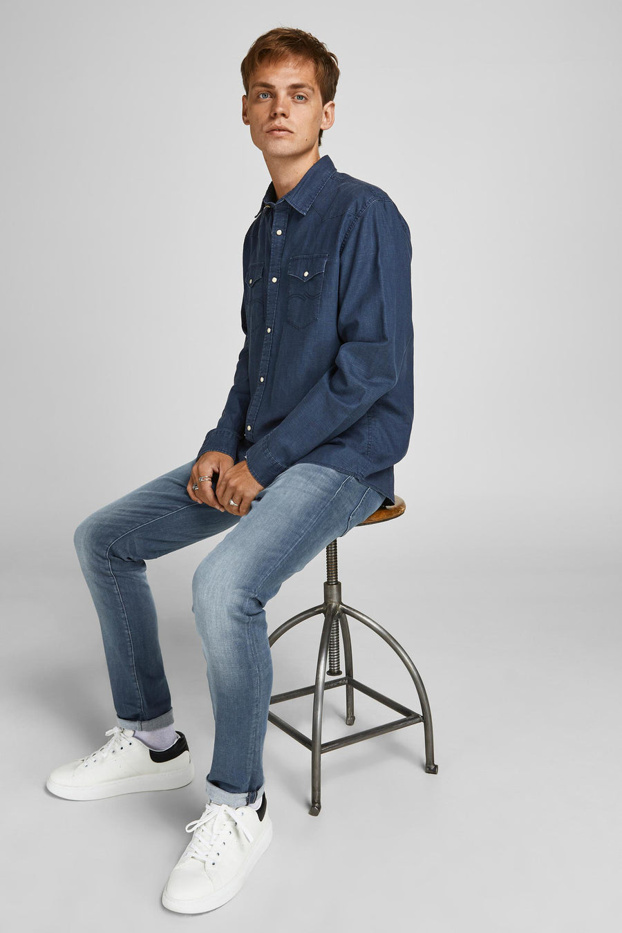 Jean slim - denim gris moyen
