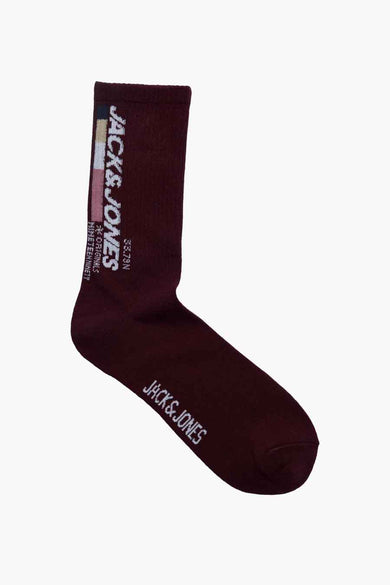 Chaussettes brunes d'ACCESSORIES BY JACK & JONES, avec des rayures colorées et une impression de logo.