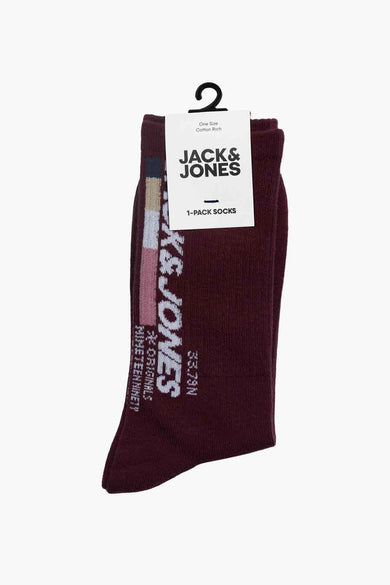 Bruine sokken van ACCESSORIES BY JACK & JONES, met kleurrijke strepen en logo-opdruk.
