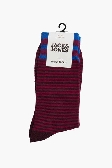 Bruine sokken van ACCESSORIES BY JACK & JONES met rode en blauwe strepen.
