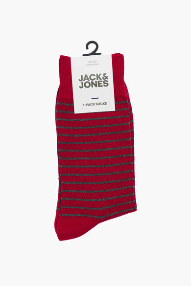 Rode sokken van ACCESSORIES BY JACK & JONES, met horizontale grijze strepen en een effen boord.