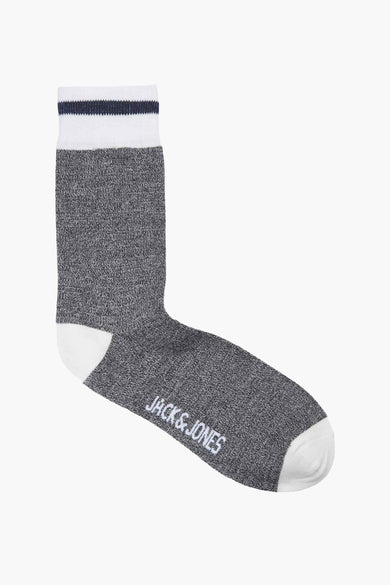 Blauwe sokken van ACCESSORIES BY JACK & JONES met witte hak en teen, en gestreept detail aan de bovenkant.