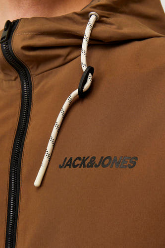 Veste courte marron de ORIGINALS BY JACK & JONES, avec une fermeture éclair noire et un cordon de serrage à la capuche.