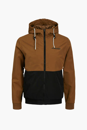 Veste courte marron de ORIGINALS BY JACK & JONES, avec des détails noirs sur le bas et une capuche.