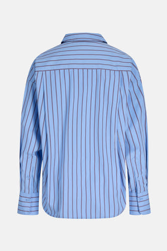 Chemise bleue à manches longues de JJXX, motif rayé et détail de nœud sur les poignets, dos.