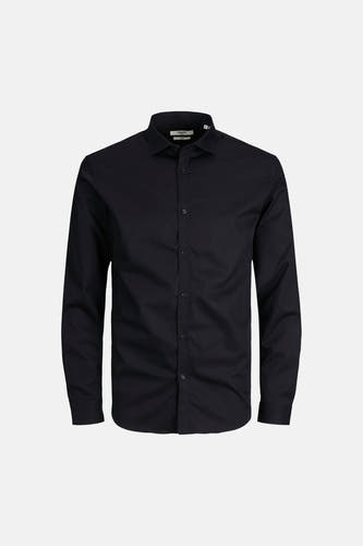 Zwart overhemd van PREMIUM by JACK & JONES, met lange mouwen en knoopsluiting.