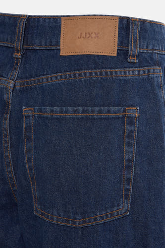 Donkerblauwe wijde jeans van JJXX, met een achterzak en bruine stiksels.