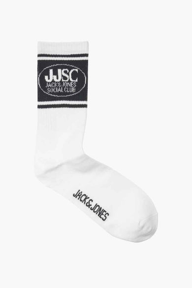 Witte sokken van ACCESSORIES BY JACK & JONES, met een donkerblauwe band en logo's.