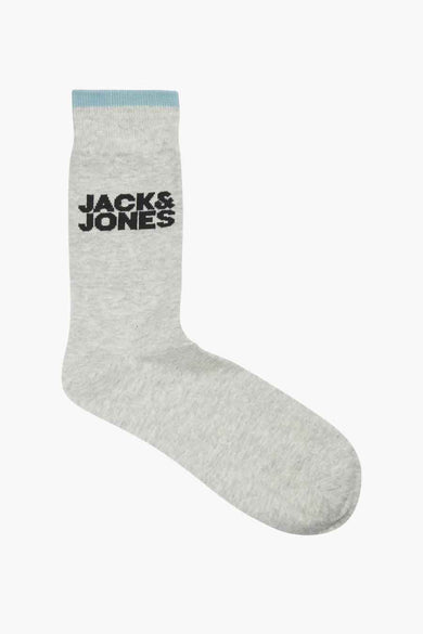 Chaussettes grises d'ACCESSORIES BY JACK & JONES, avec un bord bleu et une impression de logo.
