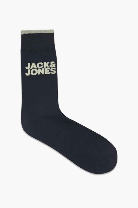 Blauwe sokken van ACCESSORIES BY JACK & JONES, met het logo op de schacht en geribde bovenkant.
