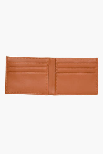 Bruine portemonnee van ACCESSORIES BY JACK & JONES, openliggend weergegeven met vakken voor pasjes.
