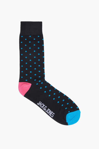 Zwarte sokken van ACCESSORIES BY JACK & JONES met blauwe stippen en roze en blauwe accenten.