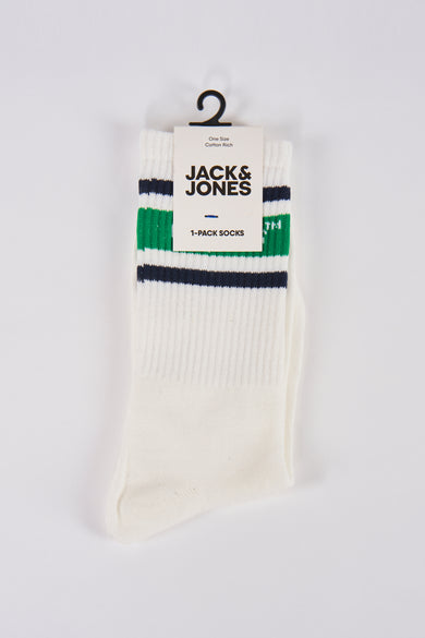 Witte sokken van ACCESSORIES BY JACK & JONES, met groene en blauwe strepen en ribgebreide textuur.