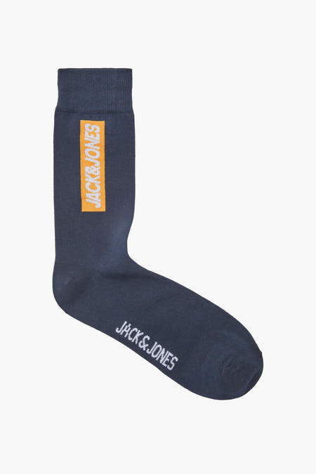 Chaussettes en coton bleu d'ACCESSORIES BY JACK & JONES, avec une bande de logo orange verticale.