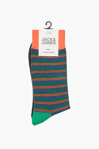 Gestreeepte sokken van ACCESSORIES BY JACK & JONES, met oranje boord en groene teen.

